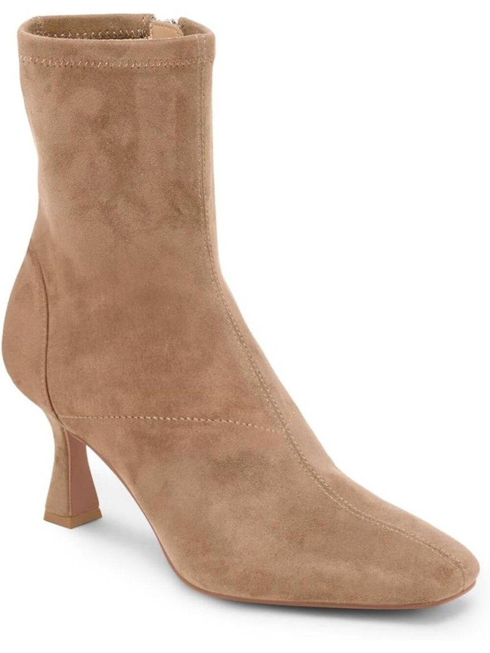 Women's Suede Light Brown Square Toe Side Zipper Kitten High Heel Ankle Boots